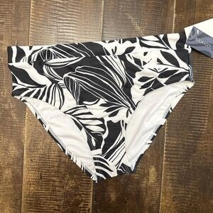 Aqua Couture Womens Black White Tropical High Waisted Bikini Bottoms M AQJMP145